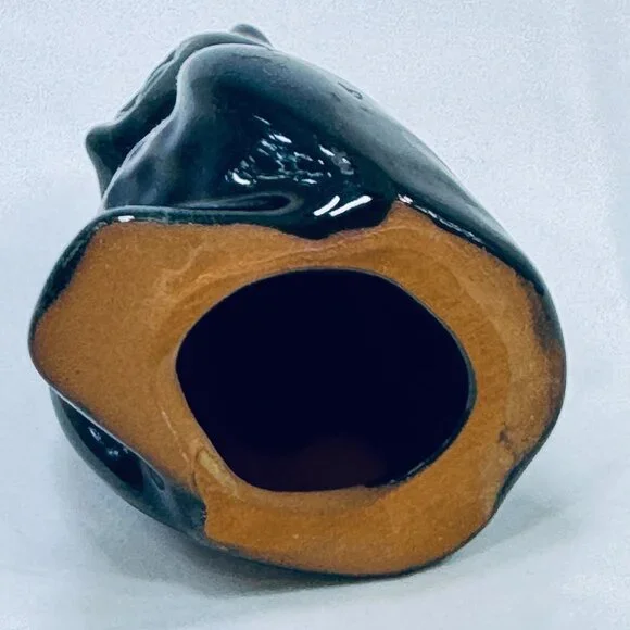 Vintage Small Blue Mountain Owl Ceramic Figurine Glazed Blue and Black - Picture 5 of 5